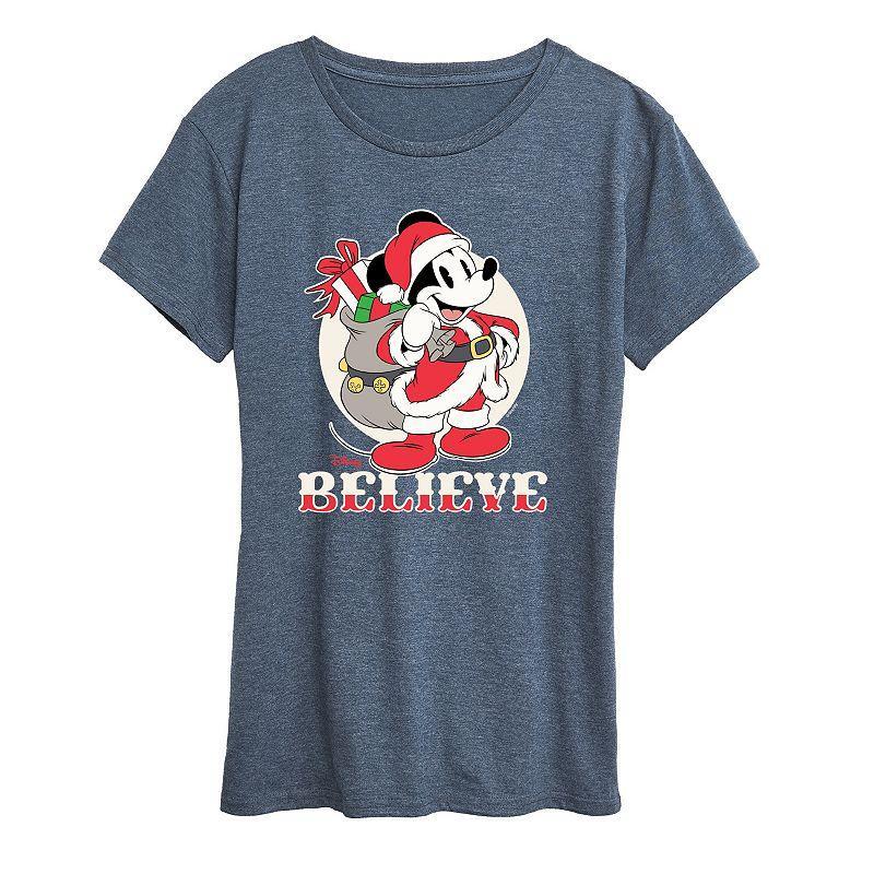 Disney's Mickey Mouse Women's Believe Holiday Graphic Tee, Girl's, Size: Small, Grey Green Product Image