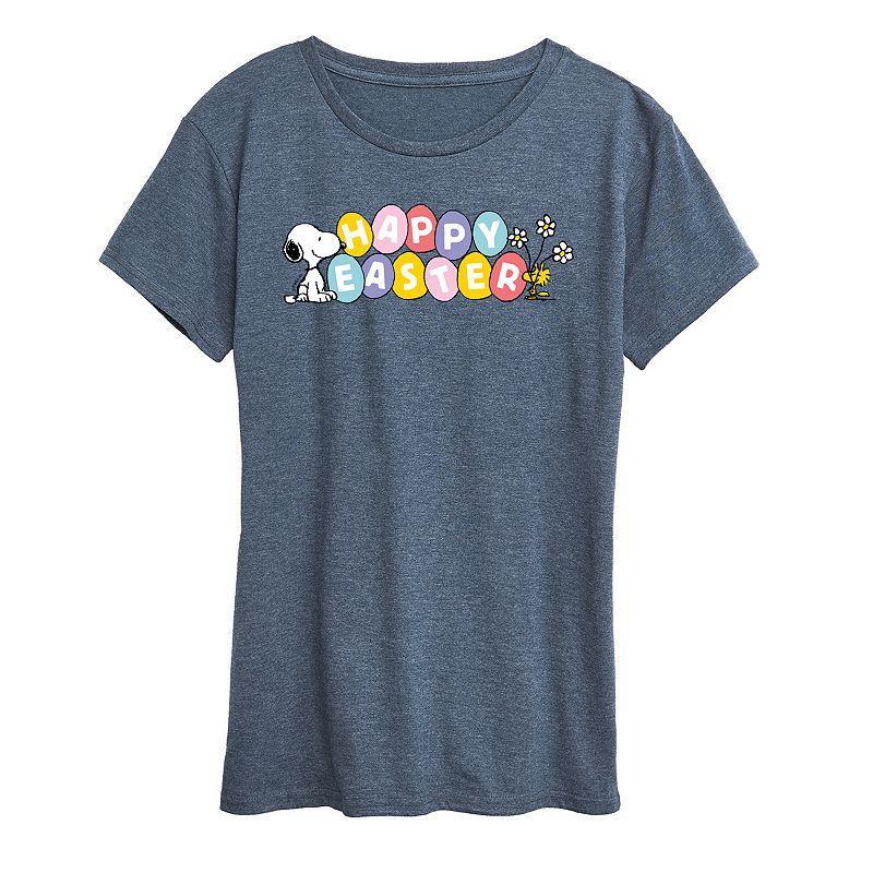 Women's Peanuts Snoopy & Woodstock Happy Easter Color Eggs Graphic Tee,  Product Image