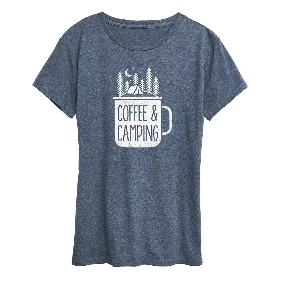 Women's Coffee And Camping Graphic Tee, Girl's, Size: Medium, Grey Blue Product Image