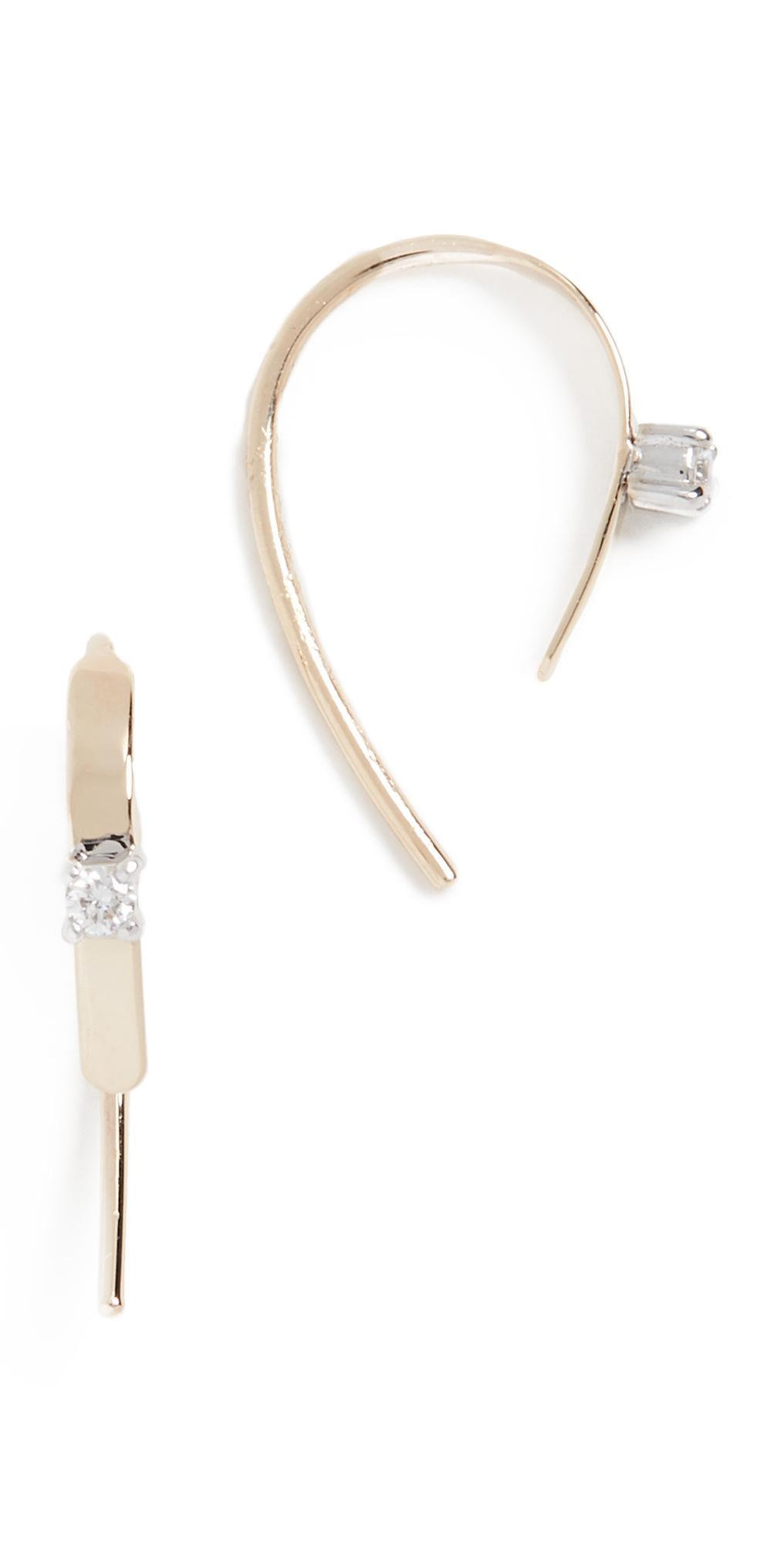 Mini Flat Hooked on Hoop Earrings with Diamonds, 15mm Product Image