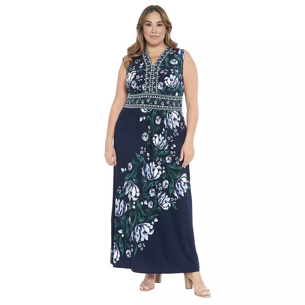 Plus Size London Times V-Neck Sleeveless Maxi Dress, Women's, Size: 16 W, Navy Blue Product Image