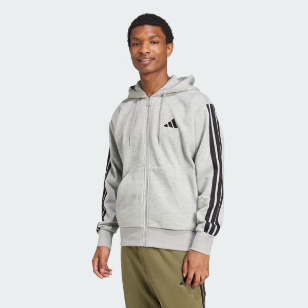 Men's adidas Essentials 3-Stripes Fleece Sportswear Zip Front Hoodie, Size: Small, Pure Ruby Black Product Image