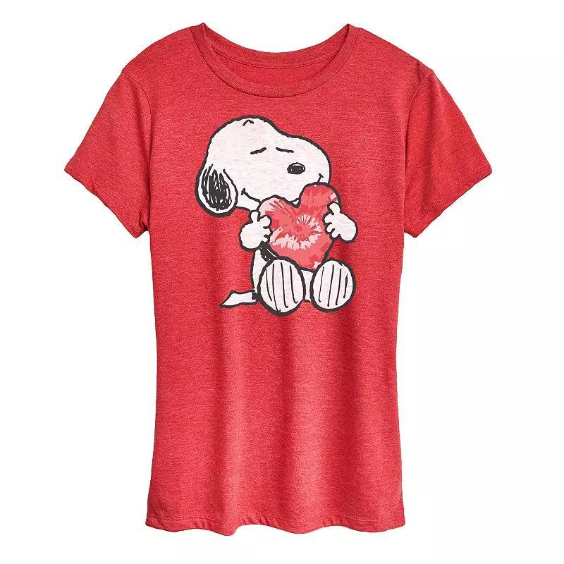 Women's Peanuts Snoopy With Heart Graphic Tee, Girl's, Size: Small, Grey Dark Red Product Image