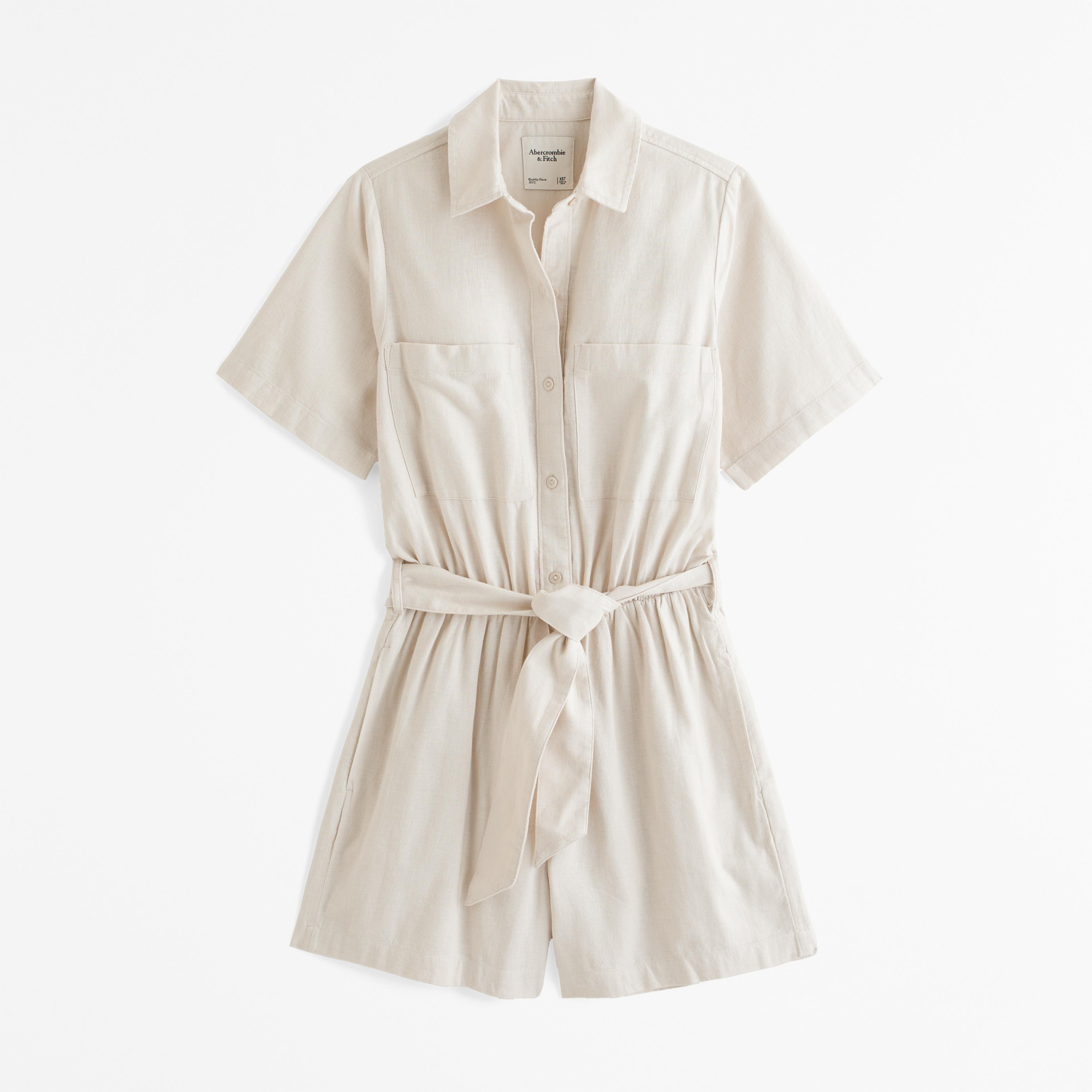 Linen-Blend Utility Romper Product Image