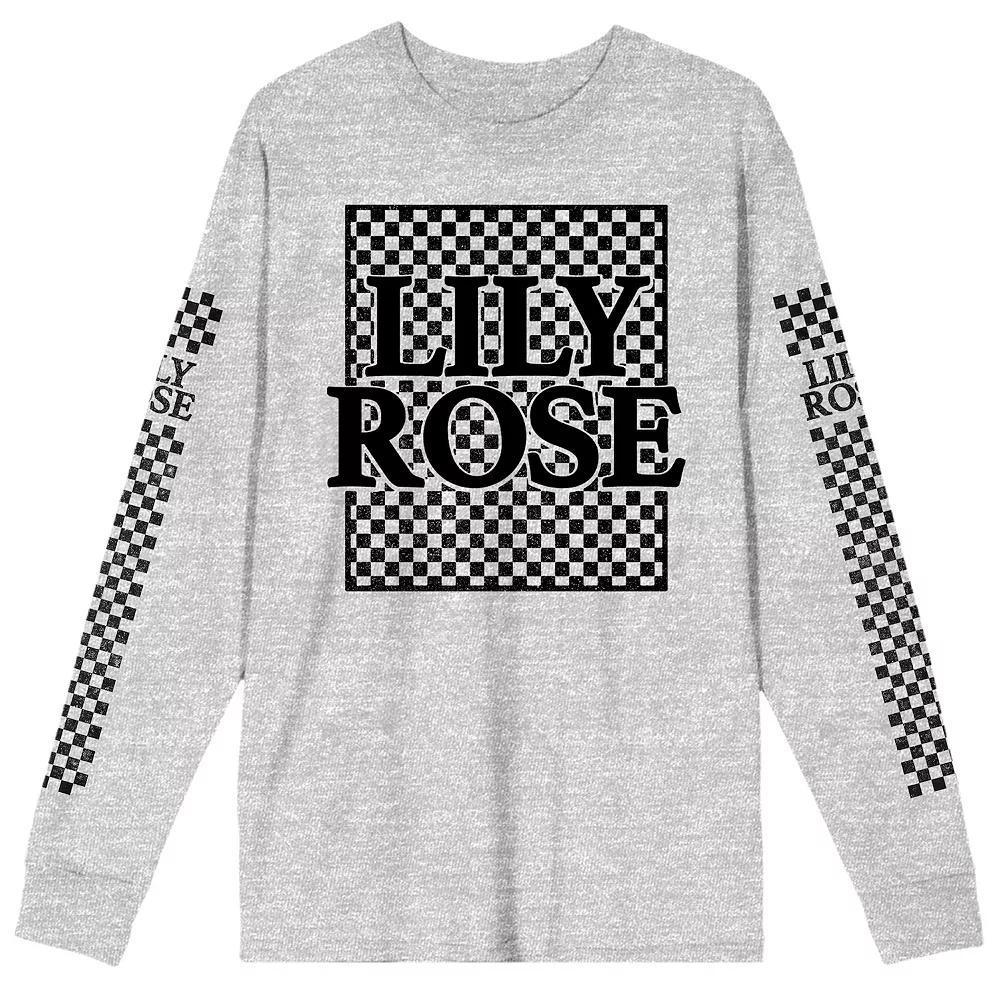 Men's Lily Rose Checkered Patterns Long Sleeve Graphic Tee, Size: XL, Gray Product Image