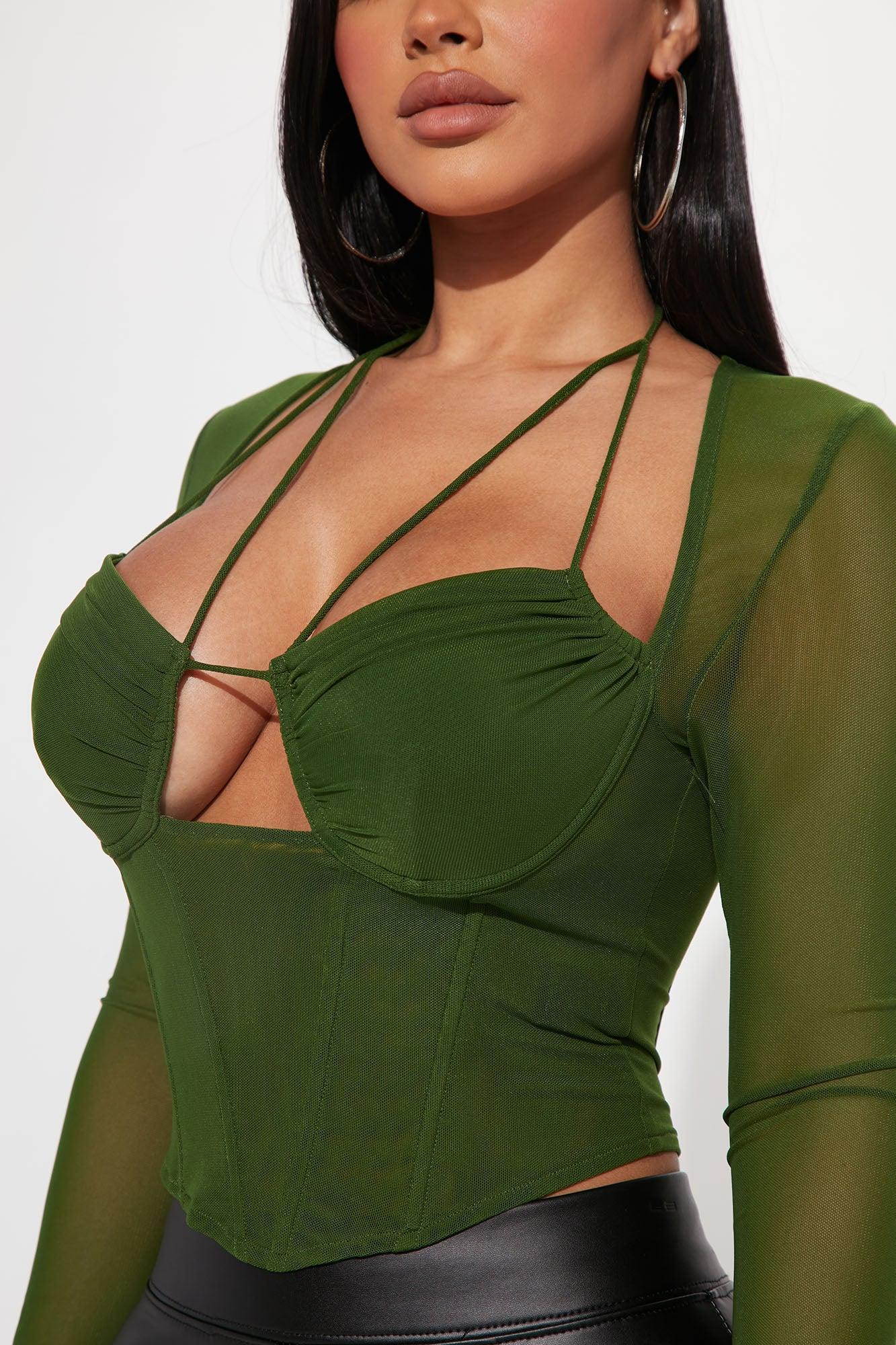 Melanie Mesh Corset Top - Olive Product Image