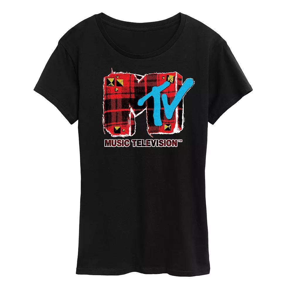 Women's MTV Grunge Plaid Graphic Tee, Size: XL, Black Product Image