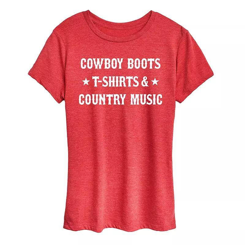 Women's Cowboy Boots And Music Graphic Tee, Size: Large, Blue Product Image