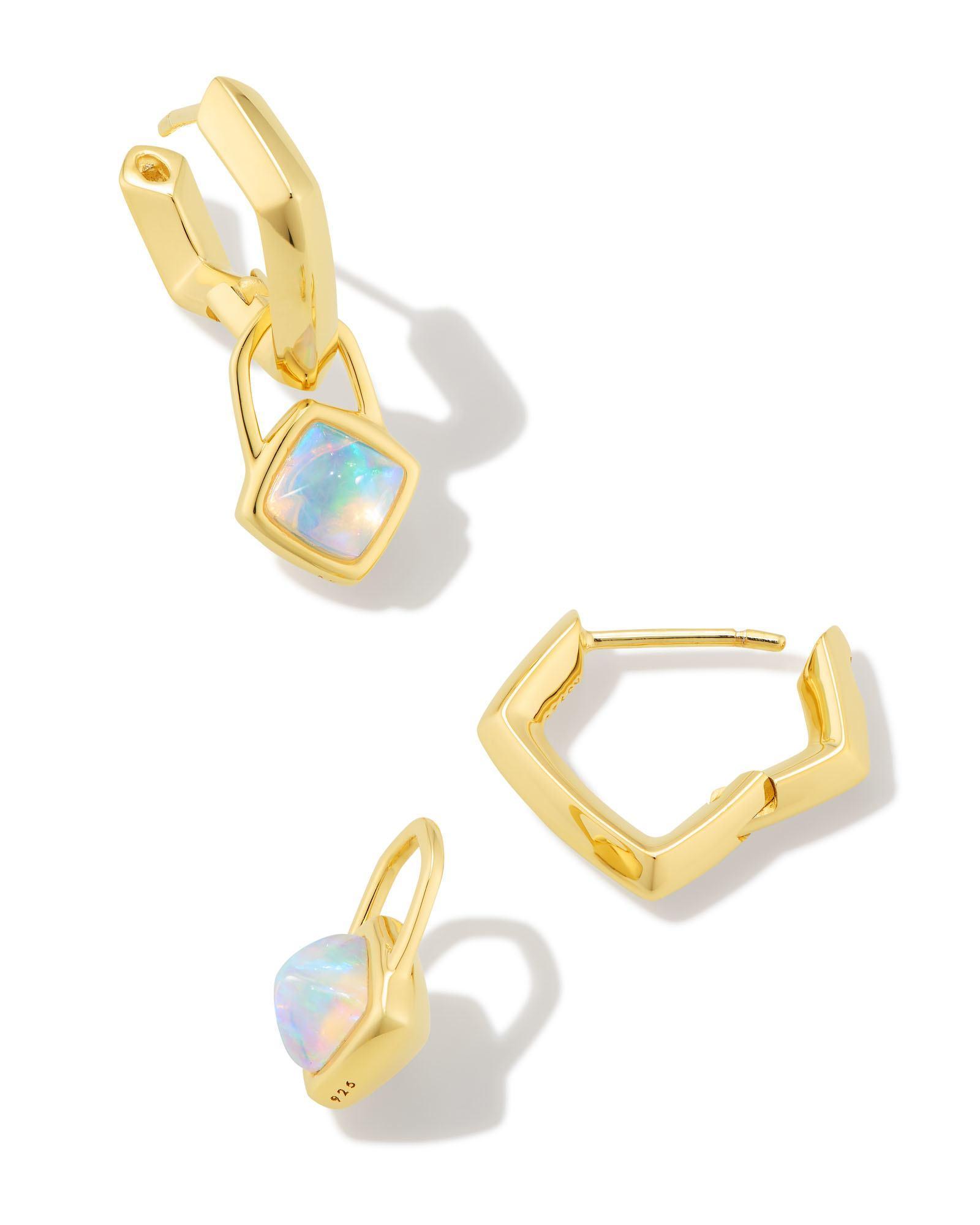 Greer Convertible 18k Gold Vermeil Huggie Earrings in White Kyocera Opal Product Image