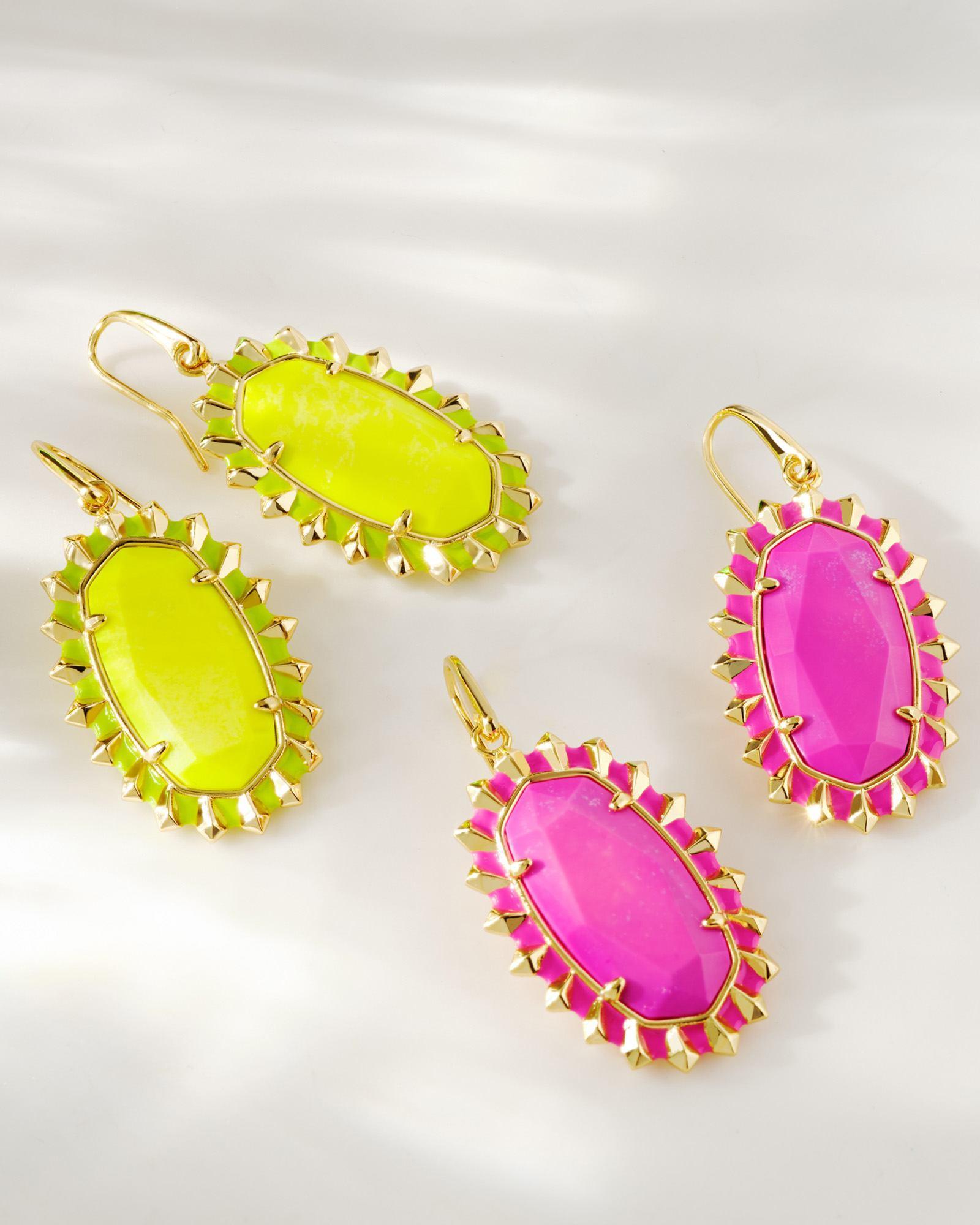 Dani Gold Color Burst Frame Drop Earrings in Neon Pink Magnesite Product Image