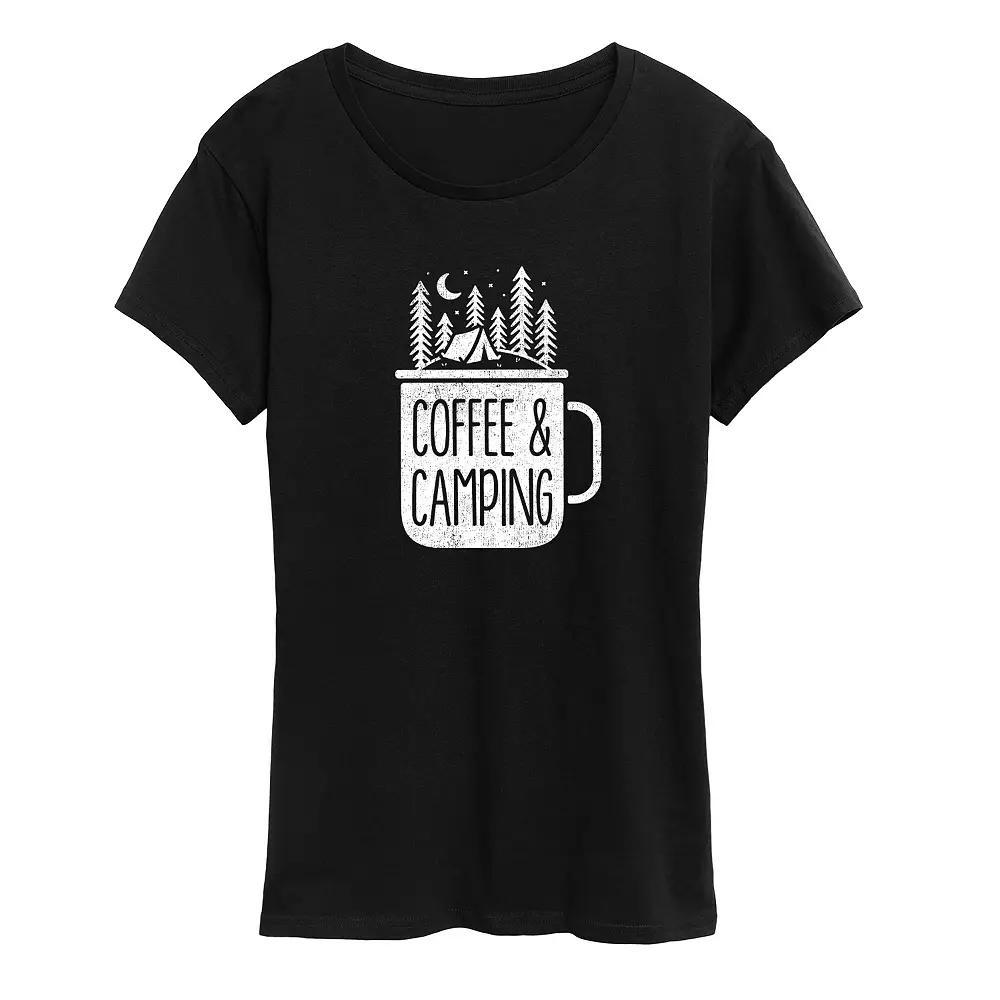 Women's Coffee And Camping Graphic Tee, Girl's, Size: Large, Black Product Image