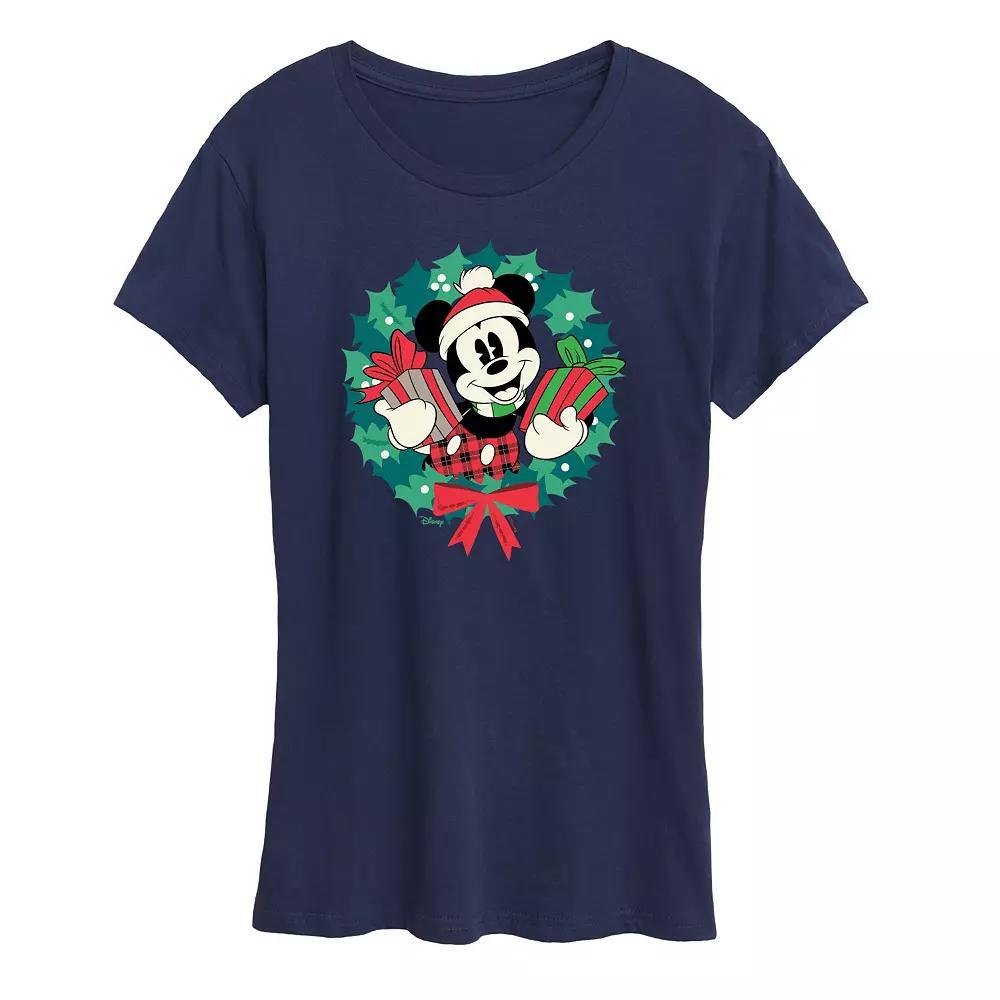 Disney's Mickey Mouse Women's Holiday Wreath Graphic Tee, Girl's, Size: Medium, Blue Product Image