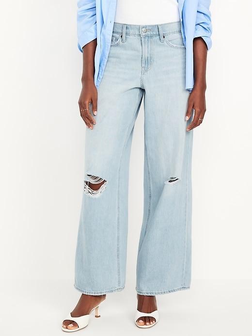 Mid-Rise Ripped Baggy Wide-Leg Jeans Product Image