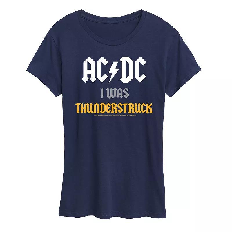 Women's ACDC I Was Thunderstruck Graphic Tee, Girl's, Size: Medium, Blue Product Image