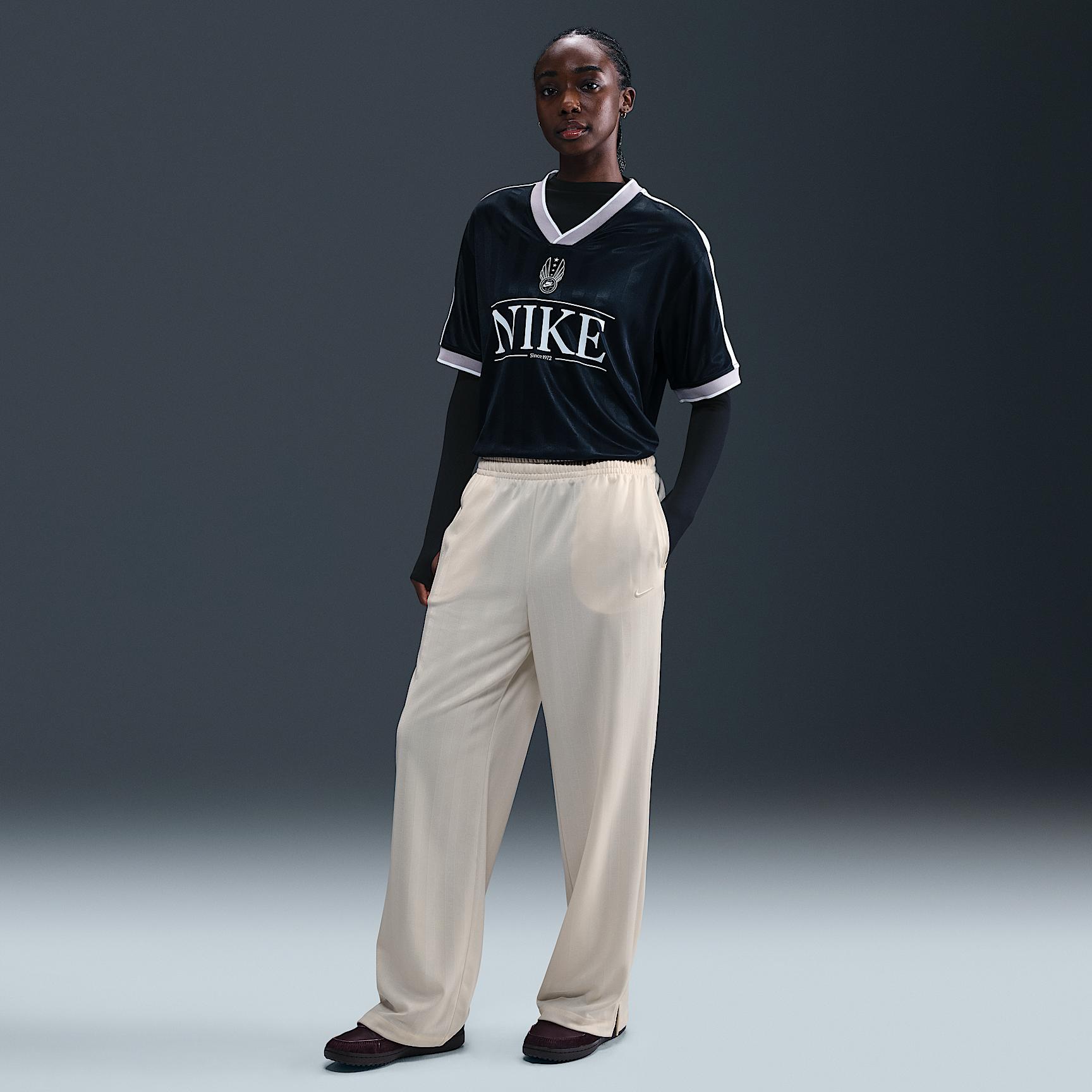 Womens Nike Sportswear Mid-Rise Loose Jacquard Striped Track Pants | HV5133-110 Product Image