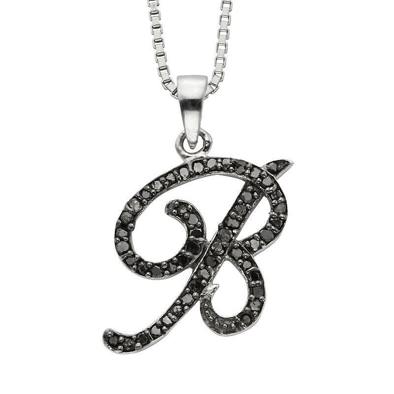 Jewelexcess Sterling Silver 1/4-ct. T.W. Black Diamond Initial Pendant, Womens Product Image