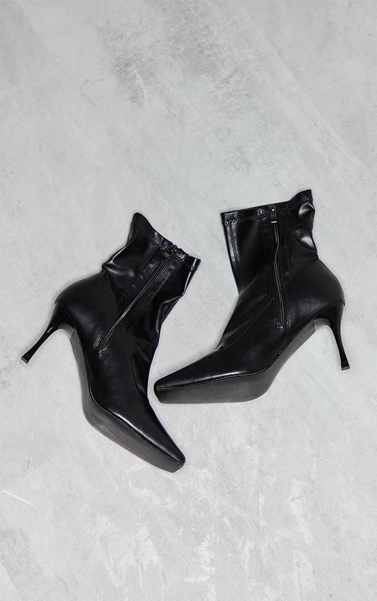 Black Wide Fit Faux Leather Square Toe Low Heeled Ankle Boots Product Image