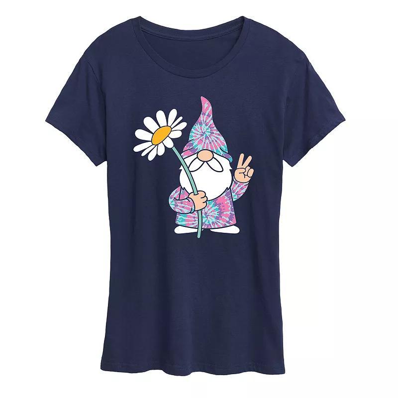 Women's Tie Dye Gnome With Daisy Graphic Tee, Size: Large, Blue Product Image