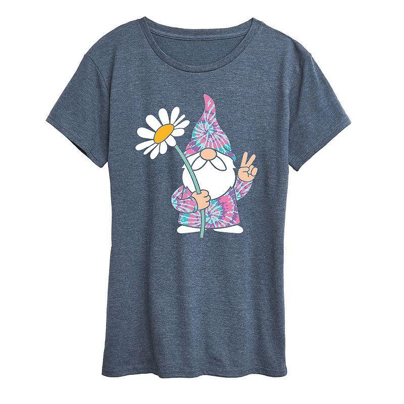 Women's Tie Dye Gnome With Daisy Graphic Tee, Size: Large, Blue Product Image