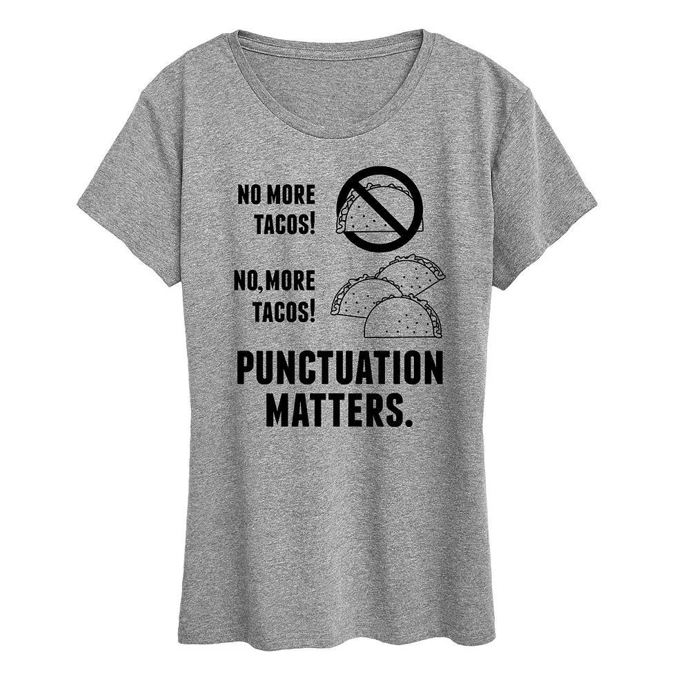 Women's Tacos Punctuation Matters Graphic Tee, Size: XXL, Grey Gray Product Image