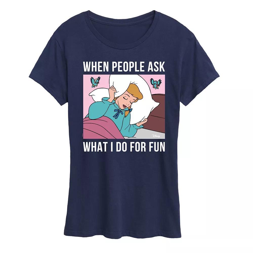 Disney Princess Cinderella Women's What I Do For Fun Is Sleeping Graphic Tee, Girl's,  Product Image