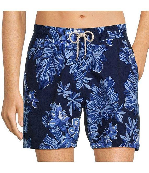 Polo Ralph Lauren Traveler Classic Tonal Tropical Motif Seersucker 5.75#double; Swim Trunks Product Image