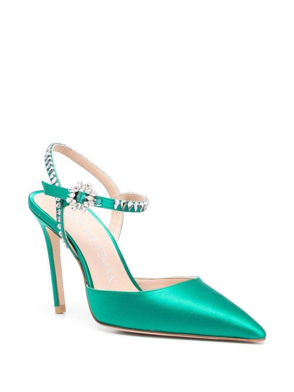 STUART WEITZMAN 100mm Gemcut Satin Pumps In Green Product Image