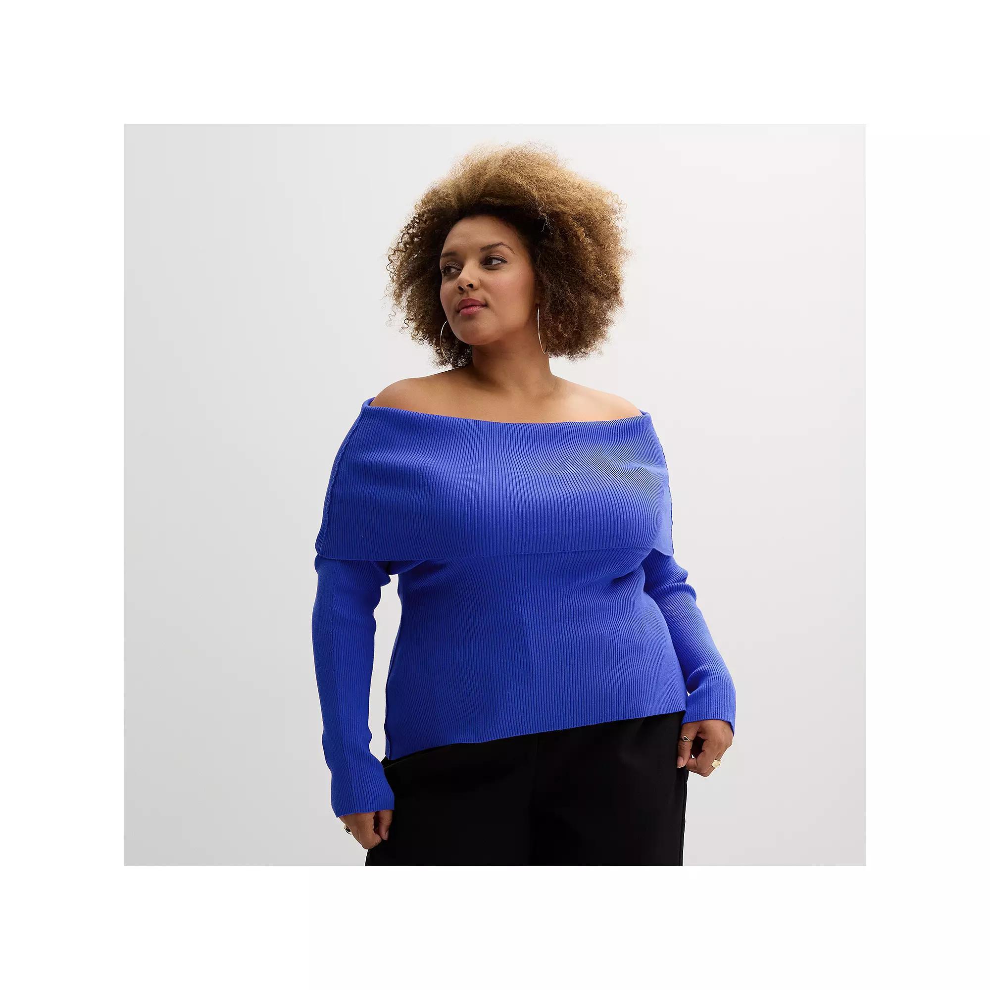 Plus Size INTEMPO Off-the-Shoulder Long Sleeve Top, Women's, Size: 4XL, White Product Image