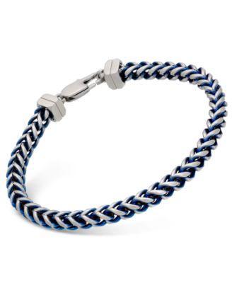 Esquire Mens Jewelry Link Chain Bracelet in Stainless Steel and Blue Ion-Plating, Created for Macys Product Image