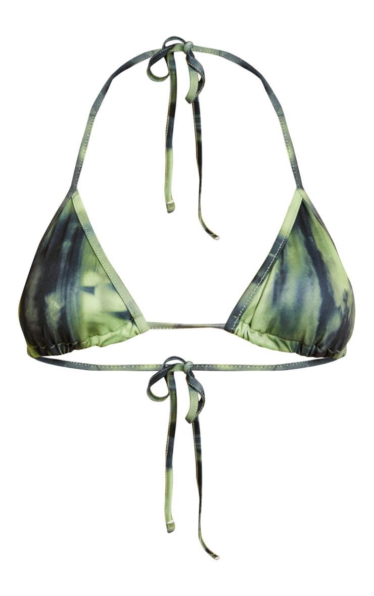 Green Grunge Print Triangle Bikini Top Product Image