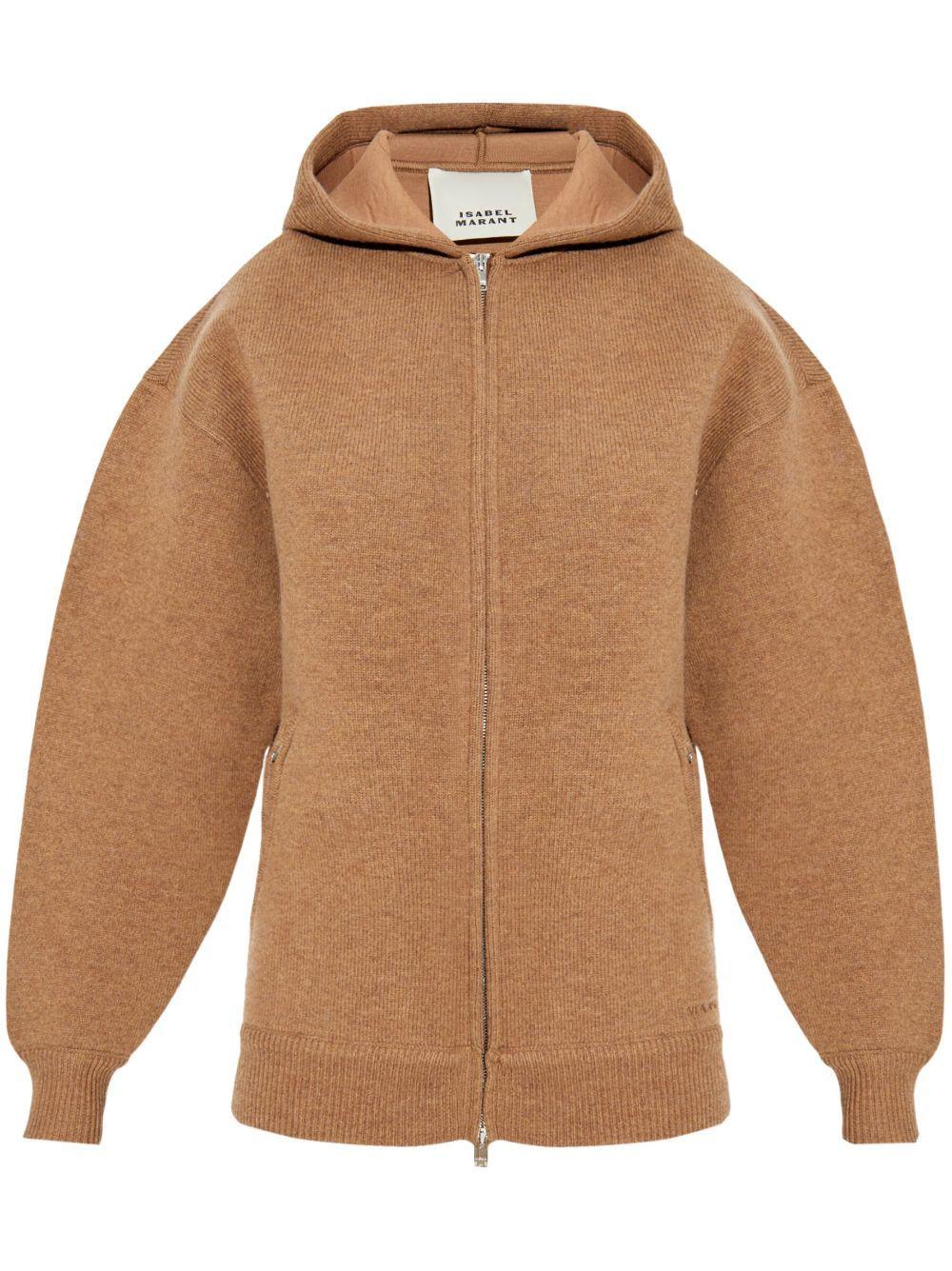 ISABEL MARANT Lanny Zipped Knitted Hoodie In Brown Product Image