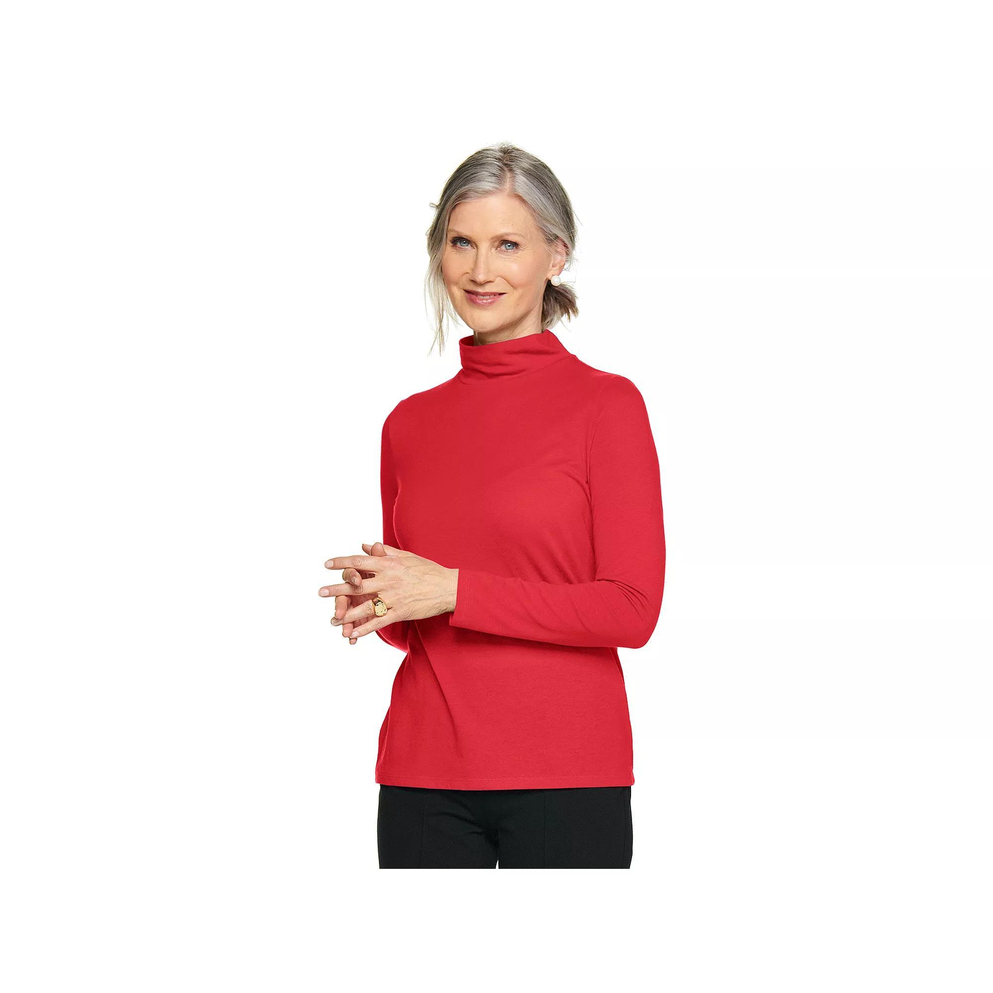 Women's Croft & Barrow® Essential Long-Sleeve Mockneck Top, Size: Large, Red Product Image