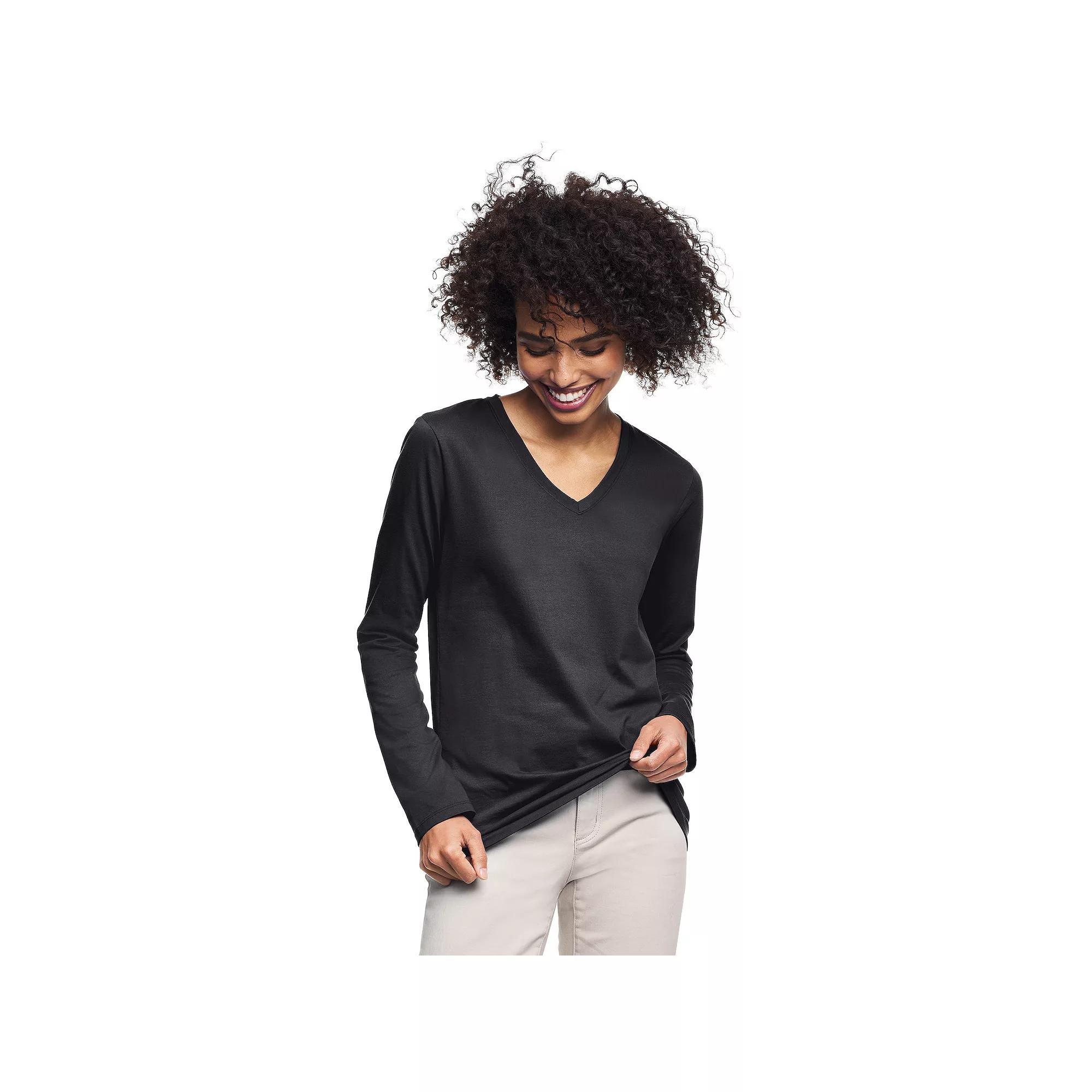 Petite Lands' End Supima Cotton Relaxed V-Neck Tee, Women's,  Product Image