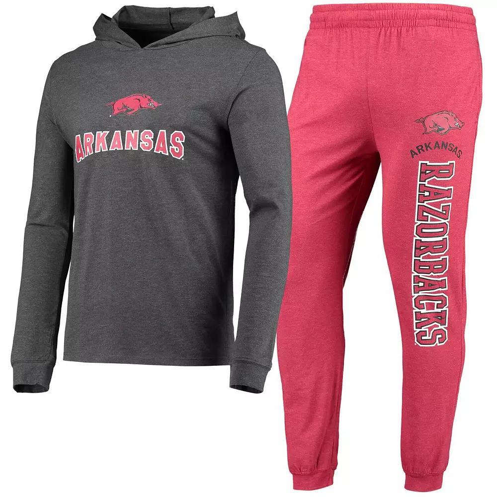 Men's Concepts Sport Cardinal/Heather Charcoal Arkansas Razorbacks Meter Long Sleeve Hoodie T-Shirt & Jogger Pajama Set,  Product Image