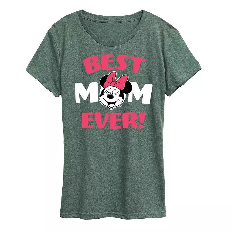 Disneys Minnie Mouse Womens Best Mom Graphic Tee Grey Green Product Image