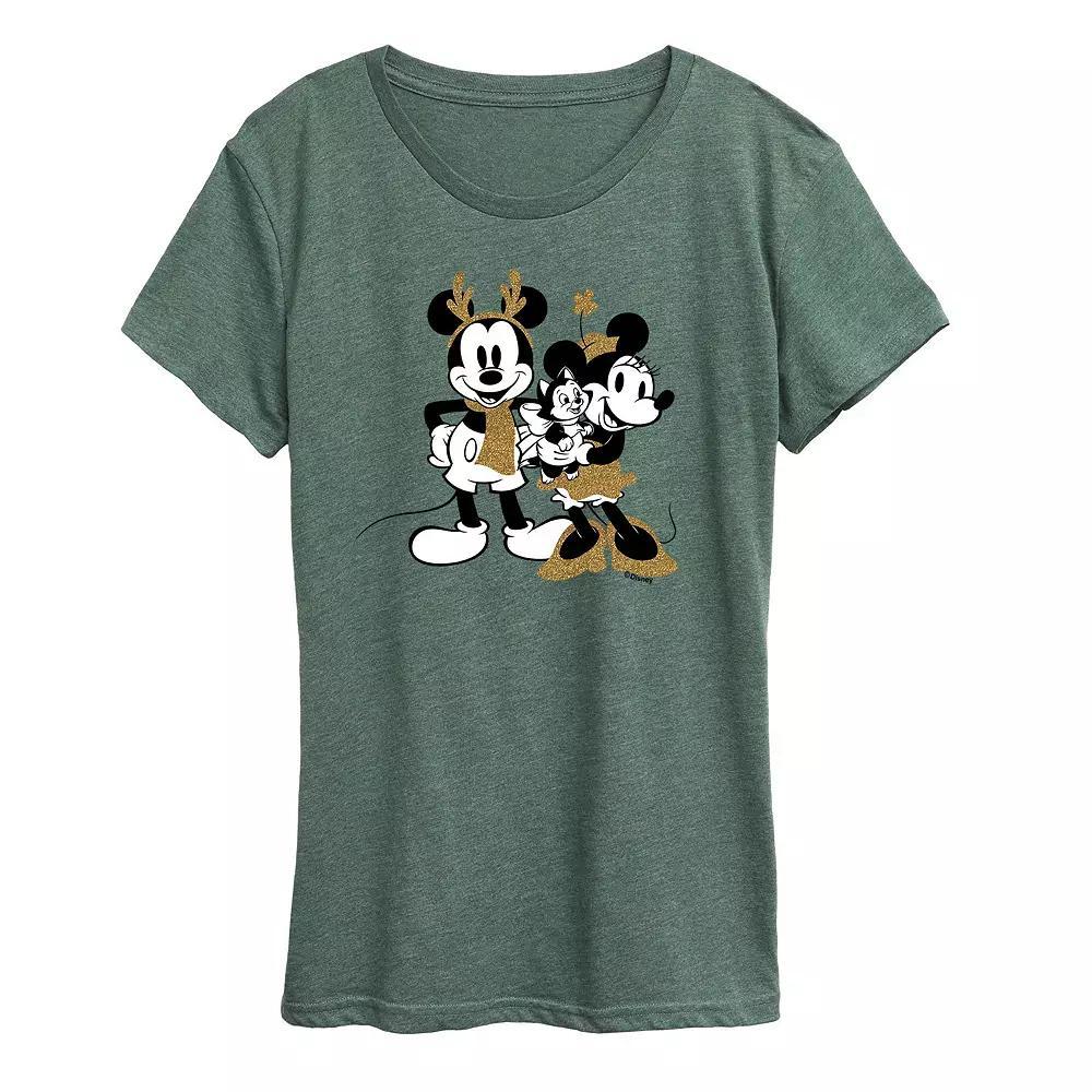 Disney's Mickey Mouse Women's Mickey Minnie Sparkle Graphic Tee, Girl's, Size: Medium, Grey Green Product Image