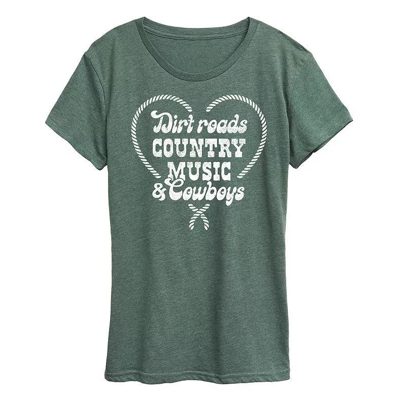 Women's Dirt Roads Country Music Cowboys Graphic Tee, Size: Small, Grey Green Product Image