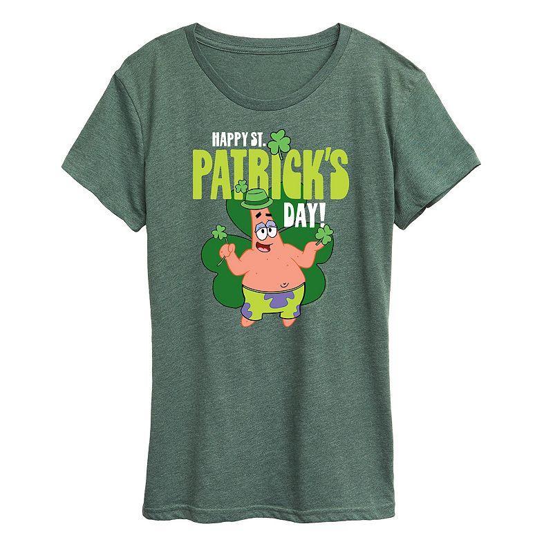 Womens SpongeBob SquarePants Happy St. Patricks Day Graphic Tee Grey Green Product Image