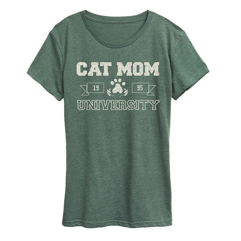 Womens Cat Mom University Graphic Tee Heather Grey Product Image