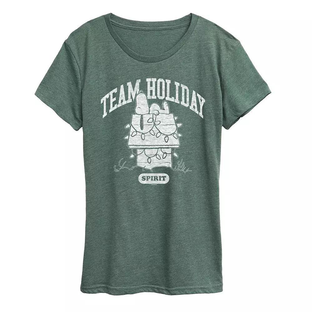 Women's Peanuts Team Holiday Spirit Graphic Tee, Size: Large, Grey Green Product Image