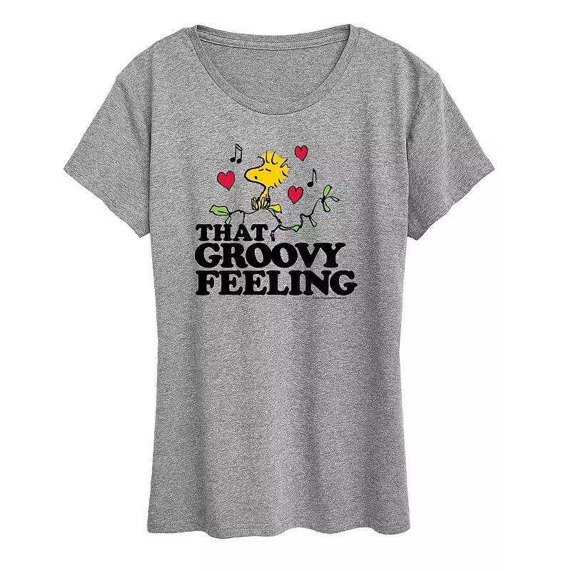 Women's Peanuts Woodstock Groovy Feeling Graphic Tee, Size: Medium, Grey Gray Product Image