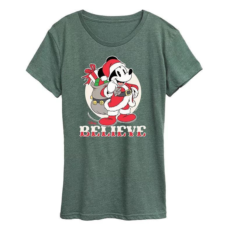 Disney's Mickey Mouse Women's Believe Holiday Graphic Tee, Girl's, Size: Small, Grey Green Product Image