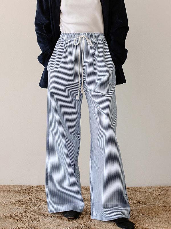 Pinstripe Drawstring Wide Leg Pants Product Image