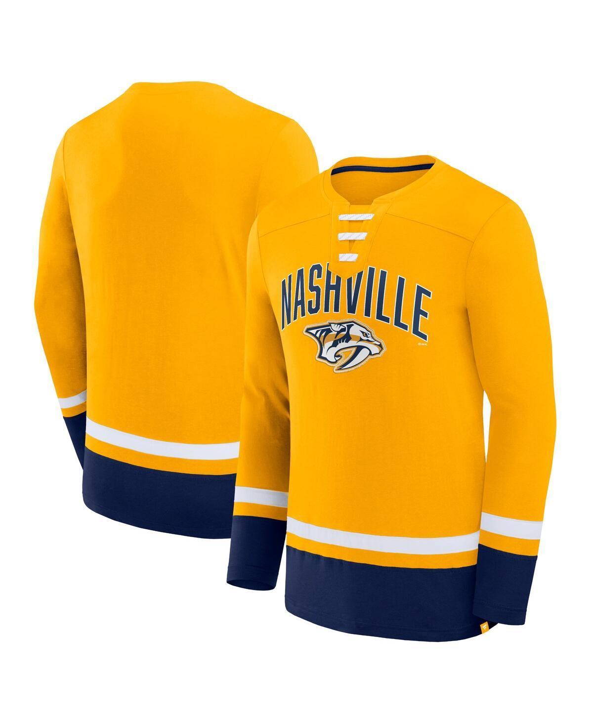 Mens Fanatics Branded Gold Nashville Predators Back Pass Lace-Up Long Sleeve T-Shirt Product Image