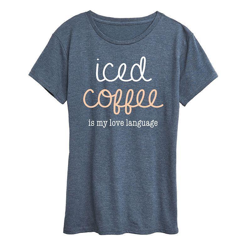 Women's Iced Coffee Love Language Graphic Tee, Size: Large, Grey Blue Product Image