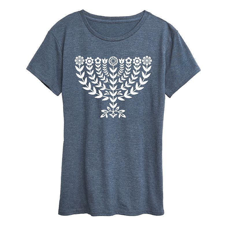 Women's Hanukkah Menorah Florals Graphic Tee,  Product Image