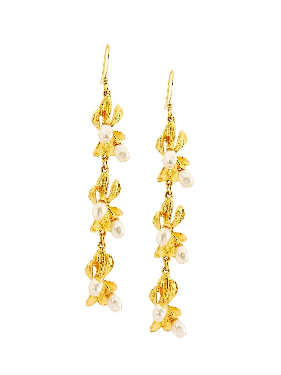 Kenneth Jay Lane Imitation Pearl Flower Linear Earrings Product Image