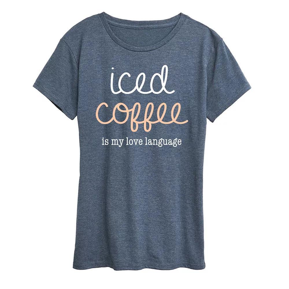 Women's Iced Coffee Love Language Graphic Tee, Size: Large, Grey Blue Product Image