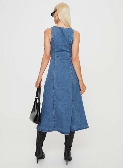 Midler Denim Midi Dress Mid Blue Product Image