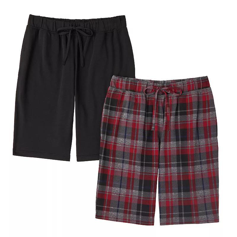 Mens Cuddl Duds 2-Pack French Terry Printed Pajama Shorts Set Black Plaid Grey Product Image